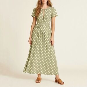 MARA HOFFMAN Green Polka Dot Keyhole Short Sleeve Maxi Dress